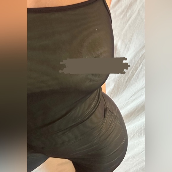 Vintage Sheer Green and Black Jumpsuit with Contrasting Trippy Swirl Lining M/L - Picture 6 of 16